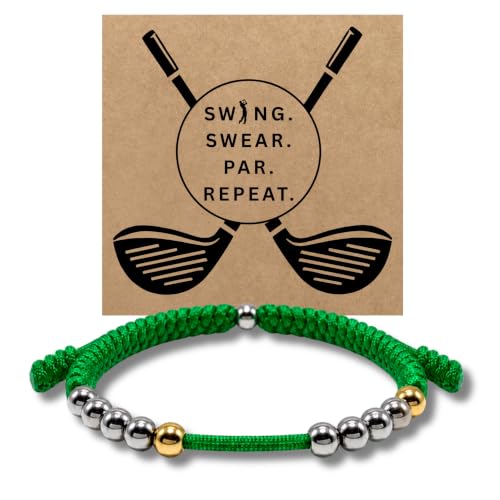 Golf Counter Bracelet, 10 Bead Handmade Score Counter, Adjustable Stainless Steel Beads, Easy Stroke Counting Accessory for Men and Women - color: Green