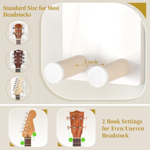 Keebofly Guitar Wall Mount 3-Pack - Rustic Wood Guitar Hanger with Pick Holder for Acoustic, Electric, Bass Guitars & Ukulele (Matte White, Screw-Mounted) [Patented] - color: 3 Pack_White