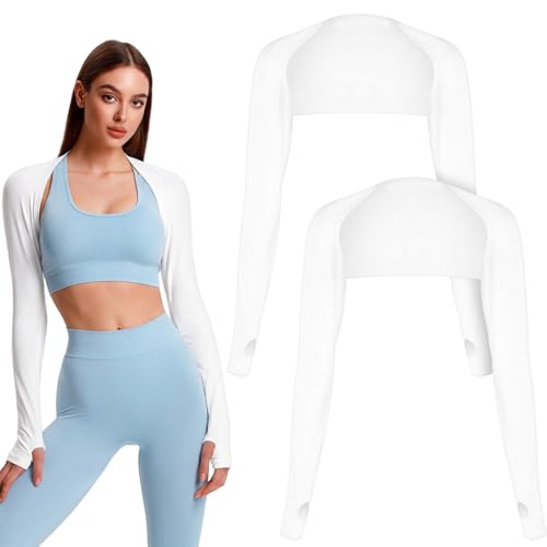 Grevosea 2 Pack Cooling Shawl Arm Sleeves UV Protection Sun Sleeves Sun Protection Arm Sleeve with Finger Hole for Women - color: White