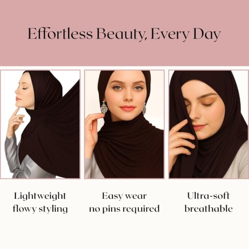 Premium Bamboo Jersey Hijab Scarves -Turban Head Wraps for Women, Fashion Headbands Long Plain Muslim Shawls - color: Coffee Brown