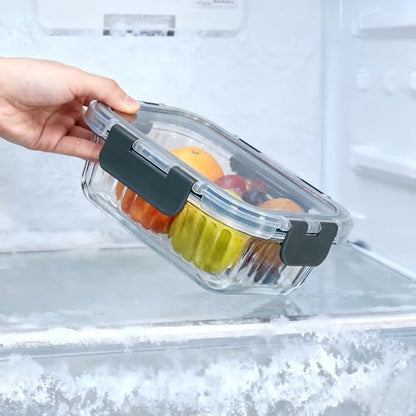 Glass Fluted Ombre grey Leak-Proof 6-Piece Set Food Storage Containers, Food Containers with Lids, Meal Prep Containers. (Rectangular) - size: Rectangular