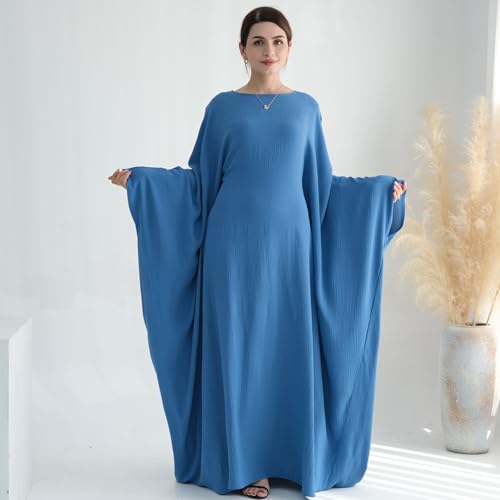 Women Muslim Abaya Dress 1Piece Bat Sleeve Islamic Maxi Robe Fashion Jilbab for Women Eid Kaftan Muslim Robe - color: Bluea, size: Medium