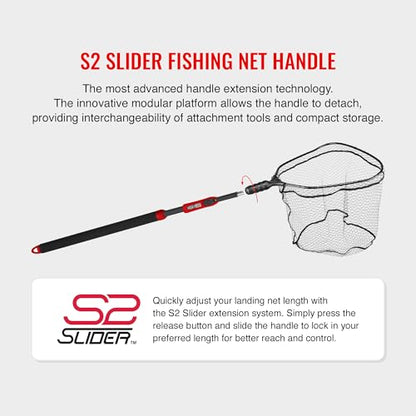 EGO S2 Slider Fishing Net Handle | Adjustable Extension Handle, Minimal Water Drag Design, Ergonomic Foam Grip for Landing Nets - size: 29" to 60" Handle, 19” x 21” Hoop, style: Pvc Coated Mesh