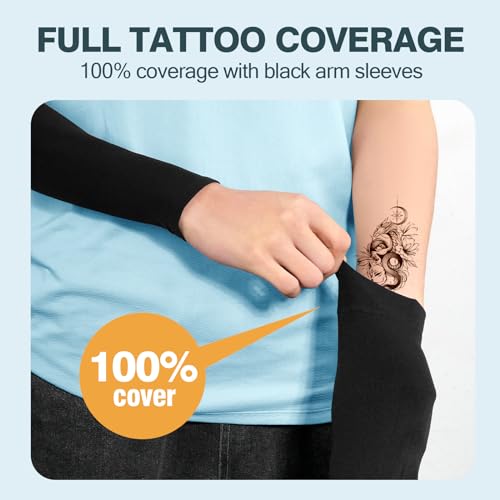 2 Pairs UV Protection Cooling Arm Sleeves Compression Sun Sleeves for Men Women Youth, Tattoo Cover Up, UPF 50 - color: 2 Pairs: Black