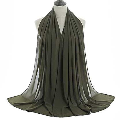YOUR SMILE for Women Lightweight Breathable Solid Color Soft Chiffon Long Fashion Scarves Sun-proof Shawls Wrap - color: Olive Green