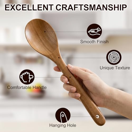 6 Pack Acacia Wood Spatula Set Non Toxic Kitchen Utensils for Cooking Spoon Flat Wooden Wok Spatula Spurtle Kitchen Tools Slotted Turner Scraper Bamboo Cooking Utensil Set Fish Egg Flipper Spatulas - color: 6Pcs-Utensils