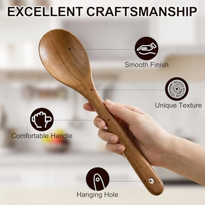 6 Pack Acacia Wood Spatula Set Non Toxic Kitchen Utensils for Cooking Spoon Flat Wooden Wok Spatula Spurtle Kitchen Tools Slotted Turner Scraper Bamboo Cooking Utensil Set Fish Egg Flipper Spatulas - color: 6Pcs-Utensils