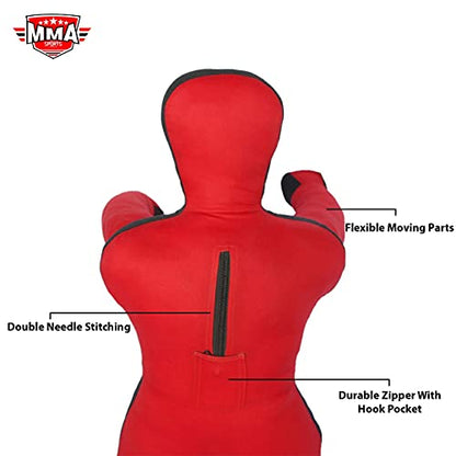 Kids Grappling Standing Dummy - Unfilled – Wrestling, Jiu-Jitsu, MMA Training Dummy with Moveable Arms and Legs – Durable Polyester Fabric - color: Red-Stand, size: 4 ft-49 Inch