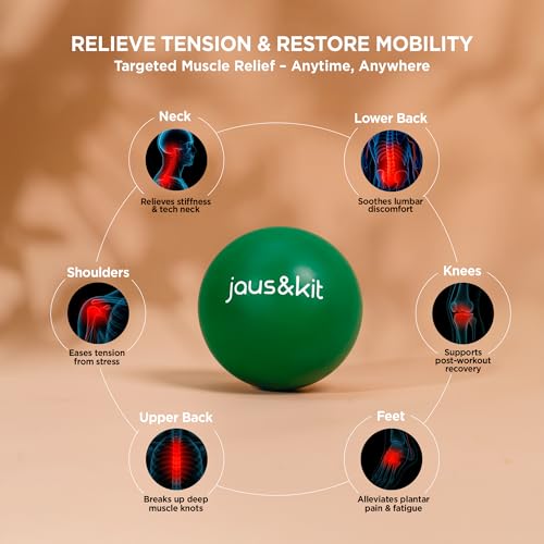 J&K 3.5 in Massage Ball for Back Pain – 2 Large Therapy Massage Balls – Trigger Point Relief and Myofascial Release – Rubber Ball for Physical Therapy