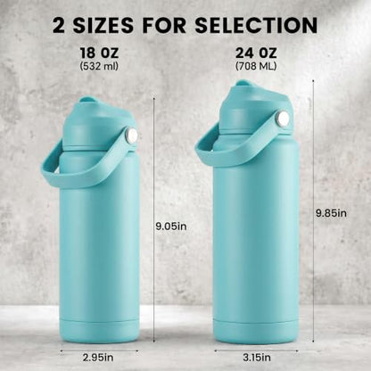 Fijinhom 18oz Insulated Stainless Steel Water Bottle, Wide Mouth Double Wall Vacuum, Silicone Straw, Sweat & Leak Proof, BPA Free Insulated Water Flask for Travel, Keep Cold 24h Hot 12h, Sky - color: sky, size: 18 Ounces