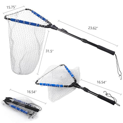RESTCLOUD Fishing Landing Net with Telescoping Pole Handle, Fishing net Freshwater for Kids Men Women, Extend to 40-63 Inches - style: N: Aluminum Handle With Deep Net and Large Mesh, 35.4" Full