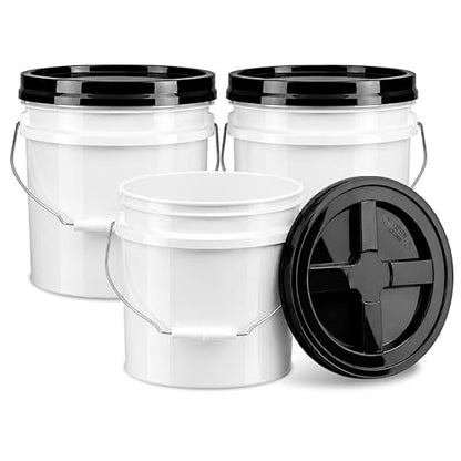 3.5 Gallon Bucket, Food-Grade w/Lid, BPA-Free, Black,3 Packs | Airtight Gamma Seal Screw-On Lid, Heavy-Duty 90 Mil HDPE Plastic, Food Safe and Durable Container, Bulk Storage, Made in USA - color: Black, size: 3 Packs