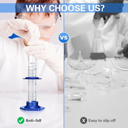 Thick Glass Graduated Cylinder Measuring Liquid Lab Cylinders with Anti-Falling Plastic Base and Bumper Guards (Glass, 10ML) - size: 10ML