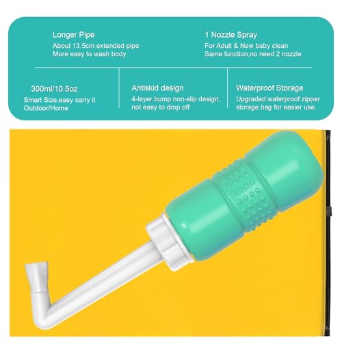 2PCS-Pack Travel Bidet + Black Backpacking Bidet Camping Bidet, 300ml Portable Bidet , 10.6oz Peri Bottle - Postpartum and Perineal Care - size: Green Bottle+ Black Pocket Bidet
