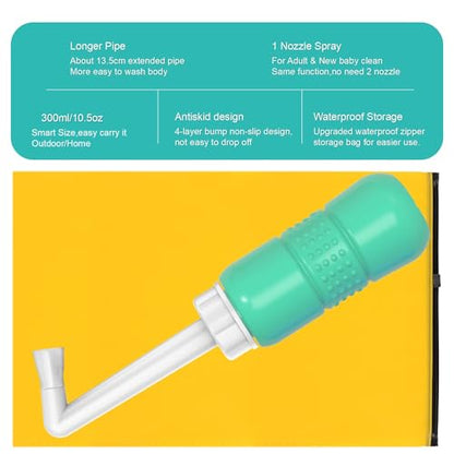 2PCS-Pack Travel Bidet + Black Backpacking Bidet Camping Bidet, 300ml Portable Bidet , 10.6oz Peri Bottle - Postpartum and Perineal Care - size: Green Bottle+ Black Pocket Bidet