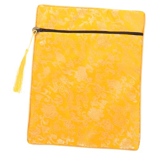 Didiseaon Silk Crafted Bible Bag Buddhist Religious Texts Holder Quran Cover Case Book Wrapping Cloth 20x25cm Yellow Prayer Bag