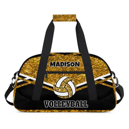 Custom Volleyball Bag with Name, Personalized Sports Bag for Teens Waterproof Weekender Carry Training Travel Bag, Gold Sequins Glitters with Black (Not real Glitter) - color: Gold Black