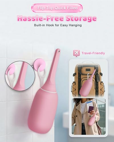 Flip-Top Peri Bottle-400ml Leakproof Portable Bidet with Single-Hole Boost Technology, Easy-Fill Design & Hook Storage, Medical-Grade BPA-Free for Postpartum Recovery, Feminine Hygiene & Travel(Pink)