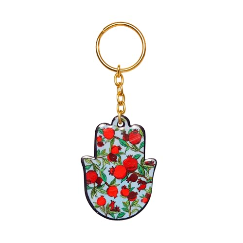 EMANUEL Yair Hamsa Hand Keychain Charm 1.7 Inch | Metal Lucky Charm Hand Blessing Jewish Judaica Gift Hand of Fatima Evil Eye - color: Pomegranates Shj-15