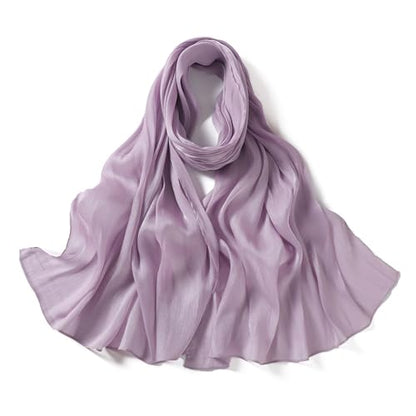Premium Hijab Head Scarf for Women Lightweight Shimmer Hijab Head Wrap Scarves Crepe Satin Scarf Shawl Wrap - color: Light Purple
