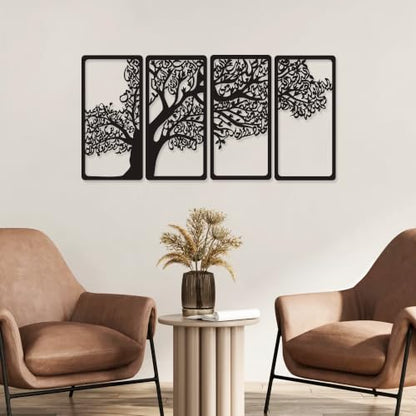 YATEASLU 4 Quls Islamic Wall Art Set - Metal Arabic Calligraphy Decor | Set of 4 matte black metal surah tree plaques.Features Al-Falaq,An-Nas,Al-Kafirun,Al-Ikhlas.Pre-drilled with screws.
