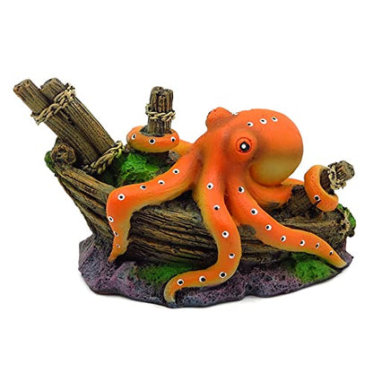 Small Aquarium Decoration Cute Octopuse Design Fish Tank Ornament Shipwreck Landscaping for Mini Small 5 10 Gallons Fish Turtle Tank