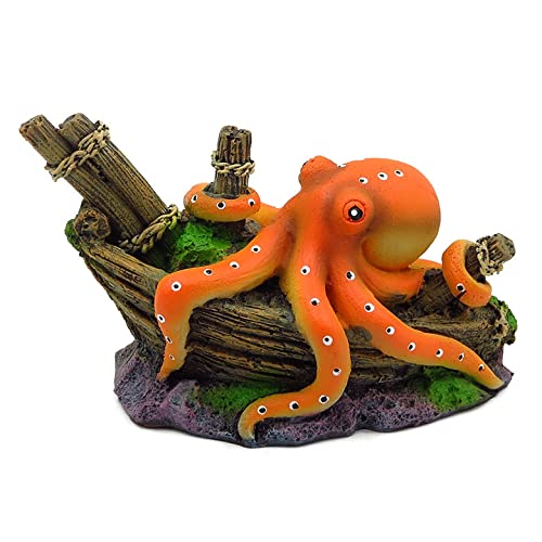 Small Aquarium Decoration Cute Octopuse Design Fish Tank Ornament Shipwreck Landscaping for Mini Small 5 10 Gallons Fish Turtle Tank