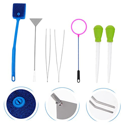 UKCOCO 7Pcs Aquarium Tool Kit Professional Fish Tank Maintenance Ergonomic Design for Easy Keep Your Aquarium and Healthy for Aquascaping Random Color