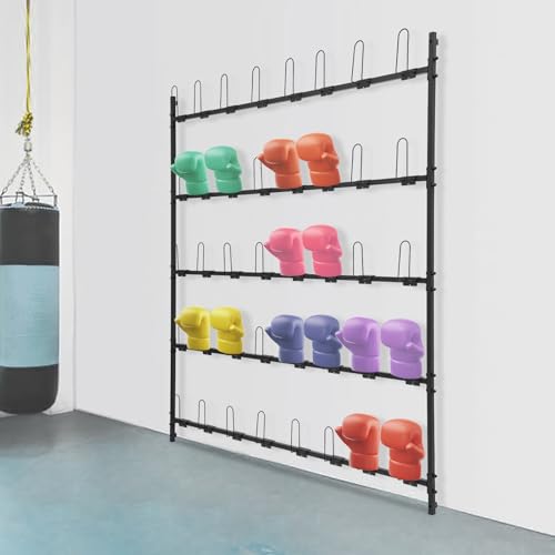 Boxing Glove Storage Rack, 5 Tiers 40 Hooks Wall-Mounted Boxing Glove Holder for Gym, Home, Boxing Training Room