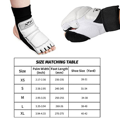 Taekwondo Karate Gloves & Sparring Gear Foot Protector Set, Boxing Sparring Foot Guard and Half-Finger Gloves for Martial Arts TKD Kung Fu Punch Bag Kickboxing MMA Training - size: Medium