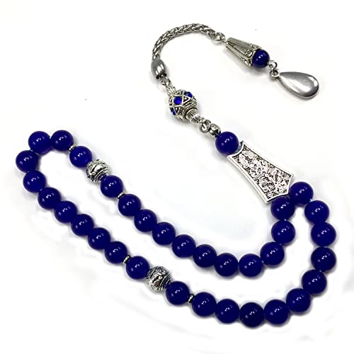 Design -Worry Beads Prayer Beads (8 mm-33 Beads) Tesbih-Tasbih-Tasbeeh Misbaha Subha Sebha Rosary (Navy Blue Agate Stone & Crystal Rhinestone Beads Design) - color: Navy Blue Agate Stone & European Crystal Rhinestone Beads Design