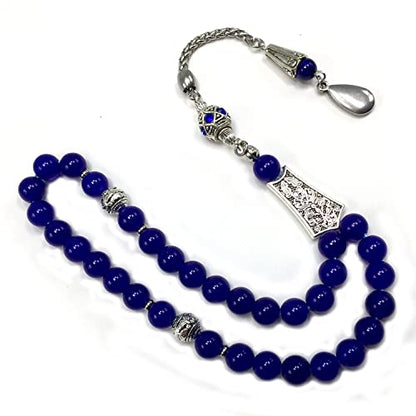 Design -Worry Beads Prayer Beads (8 mm-33 Beads) Tesbih-Tasbih-Tasbeeh Misbaha Subha Sebha Rosary (Navy Blue Agate Stone & Crystal Rhinestone Beads Design) - color: Navy Blue Agate Stone & European Crystal Rhinestone Beads Design