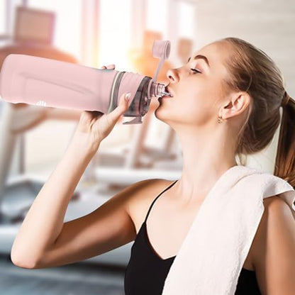 Misting Water Bottle, 24oz Insulated Water Bottle, 2-in-1 Mist & Sip Stainless Steel Water Bottles, Sports Water Bottle for Hiking, Running, Gym - color: Light Pink