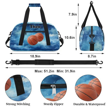 Personalized Basketball Sports Bag, Watercolor Blue Galaxy Starry Sky | Personalized Named Practice Travel Overnight Training Bag - color: Color 16