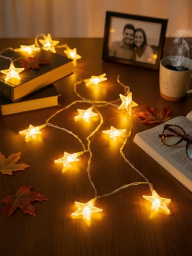 Star Moon String Lights, 30 LED White-Color, 10 Feet Indoor Decorative Lights Battery Powered for Bedroom, Dorm Room and Party Decor - style: White Star