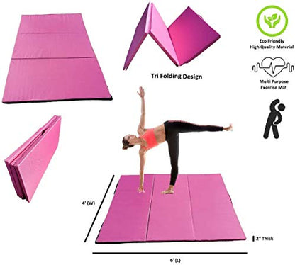 5 Star TD Gymnastics Mat 4'x6', 2" Thick Tri-Fold Folding Exercise Mat Extra Thick High Density Tumble Mat w Carrying Handles for Gymnastics, Yoga, Aerobics, Mixed Martial Arts, Home Gym Workout Mat