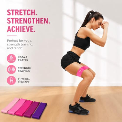 Resistance Bands Set of 5, Skin-Friendly Exercise Loop Bands for Legs and Glutes, Elastic Workout for Home Gym Fitness, Yoga, Pilates, Strength Training & Physical Therapy - color: Pink