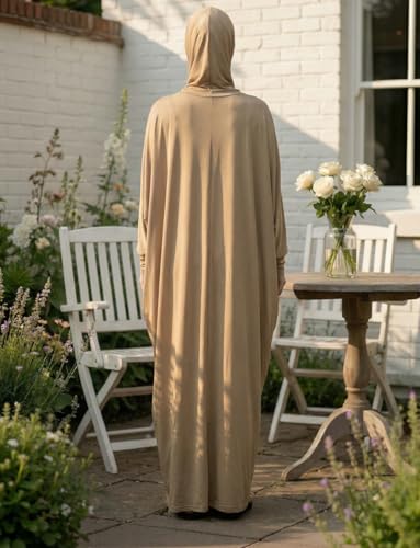 Women's Solid Muslim One-Piece Prayer Dress Abaya Kaftan with Hijab Full Length Dress - color: Gold