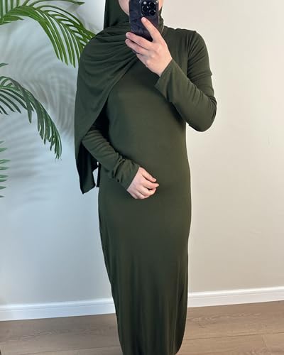 Modal Cotton Abaya Women Long Sleeve Prayer Dress Soft Stretch Islamic Clothes Elegant Robe For Eid, Ramadan, Umrah, Hajj - color: Army Green, size: X-Large-XX-Large