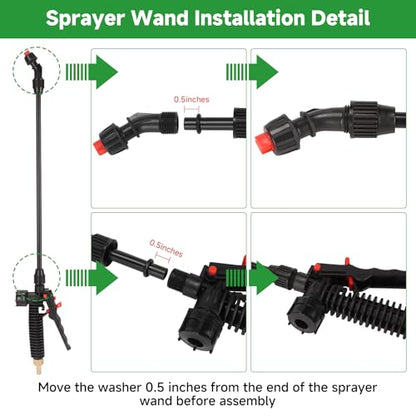 Acid Resistant Sprayer Wand with 4 Types of Nozzles, Pump Replacement Sprayer Wand with 1/4" & 3/8" Brass Barbs and 2 Hose Clamps