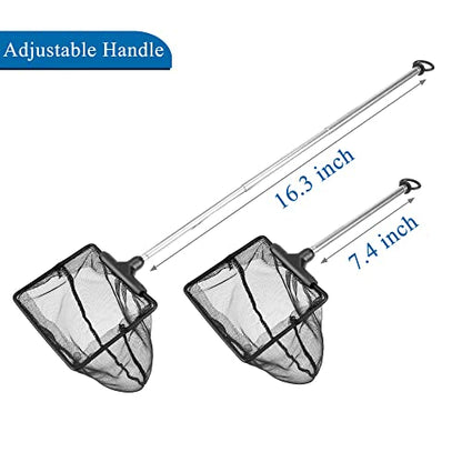 Aquarium Fish Net 10.8"x16.3" Rectangular Fish Net with 5.5"-16.3" Handle | Fine Mesh Nylon Fish Tank Accessory with Extendable Telescopic Plastic Handle - size: 4 inch