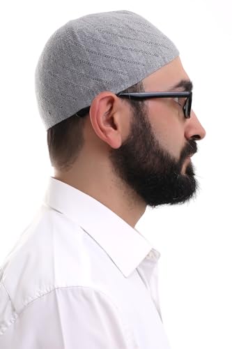 ihvan online Kufi Hats for Men, Taqiya, Takke, Turkish Muslim Winter Woven Caps, Peci, Islamic Prayer Skullcap, Islamic Gifts - color: Grey Open
