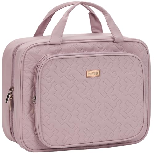 NISHEL Travel Toiletry Bag for Women Hanging Organizer Makeup Case Pockets - color: Peach-Pink, size: Medium
