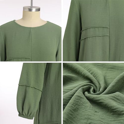 Abayas Dress For Women Muslim Long Sleeve Loose Top Pants 2 Pcs Dubai Islamic Muslim Women Matching Sets - color: Sage Green Cc, size: XX-Large