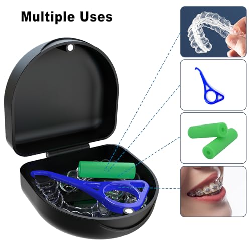 Retainer Case Denture Case: BVN Orthodontic Dental Case, Slim Braces Case, Mouth Guard Case, Denture Box, Teeth Aligner Case, Night Guard Case Container Storage Holder Black - color: Black