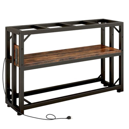 METYERRY 55 Gallon Fish Tank Stand with Power Outlet,Adjustable Aquarium Stand, Heavy Duty Terrarium Stand,Metal Frame Reptile Turtle Tank Stand Suitable for Home Office,860LBS Capacity, Rustic Brown - color: Rustic Brown, size: 55 Gallon