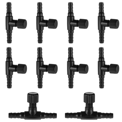 Giantree 10 Pcs Aquarium Air Control Valves, Adjustable T, for Fish Tank | Single Way Plastic Air Flow Controllers Regulators, Airs Pump Accessories, Shaped Hose Connectors, Black