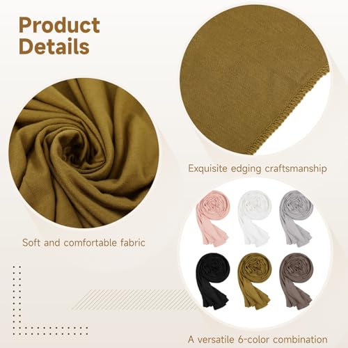 ZALIR 6 Pcs Women Muslim Head Scarf, Smooth Jersey Hijab Wrap, Solid Color Head Coverings, Long Soft Shawl for Daily Wear