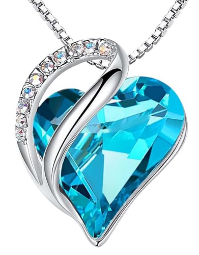 Leafael Gift Necklaces for Women, Infinity Love Birthstone Heart Crystal Pendant, Birthday Anniversary Jewelry for Wife, Mom, and Her, Silver Plated, 18" + 2" Adjustable Chain - color: 12a-December-Aquamarine Blue