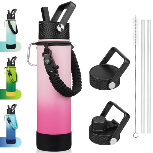 BJPKPK 27oz Insulated Water Bottle with 3 Lids, Straw Lid & Handle - color: Cherry, size: 27 Ounces
